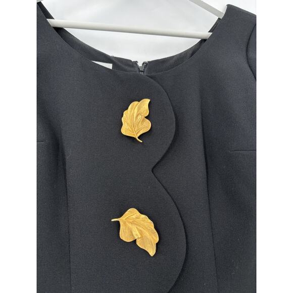 Santa Fe Vintage Dress Womens 2 Black Gold Leaf Applique Long Sleeves Full Zip - Picture 3 of 16